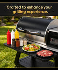 Folding Front Shelf For Recteq Deck Boss 800 Pellet Grill, Extra Prep Space And Storage, with condiments and food displayed