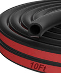D-shaped rubber weather stripping roll, 10 ft, black, self-adhesive automotive door/window seal