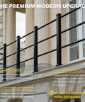 Heavy Duty 54 Inch Matte Black Powder Coated Aluminum Decorative Railing Post Kit For Deck And Porch With Reinforced Base For Rock Solid Balcony Fence EZ Install on elegant building.