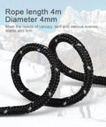 Close-up of 8 Pack 4mm Reflective Tent Guylines with Aluminum Adjuster Tensioner in snowy mountain setting.