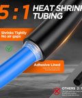 Five To One Heat Shrink Tubing Kit With Five Hundred Pieces Adhesive Lined Dual Wall Marine Grade Waterproof Wire Connectors Seven Size Pack For Auto Marine And Electrical Wiring showing adhesive lining and tight shrinkage.