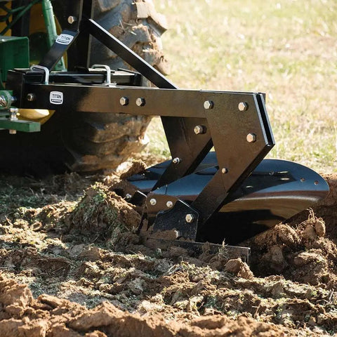 Three Point 21 Inch Double Moldboard Turn Plow for Category 1 Tractors tilling and breaking soil behind a tractor