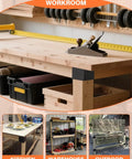 Tough As Nails 4 Pack 3-Way Corner Brackets for DIY Workbenches and Wood Projects installed on a wooden table
