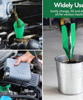 Foldable Silicone Oil Drain Funnel With Aluminum Plate for mess-free oil changes on cars, motorcycles, and lawn mowers in use.