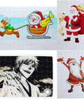 Illustrated designs of Santa Claus and anime character on 10 Pack Blank Sublimation A4 Jigsaw Puzzles With 120 Pieces Each For DIY Heat Press Crafts