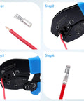 Knoweasy Powerpole Crimper Handles 15 30 And 45 Amp Connectors For Anderson Powerplugs showing crimping steps with wire and connector.
