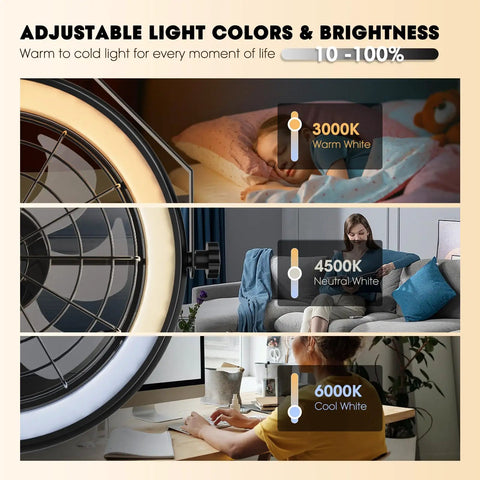 Wall Mounted Fan With Lights 23 Inch Remote And App Control 6 Speeds Dimmable 3 CCT Reversible Noiseless light settings