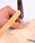 Installation of 100 Pcs 304 Stainless Steel Cylindrical Locating Pins 5x40mm in wooden board for mechanical fastening.