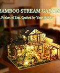 DIY Miniature House Kit With LED Lights, Wooden Dollhouse Craft Kit For Adults And Teens, Tiny Bamboo Stream Garden Dollhouse