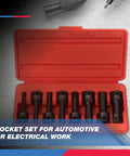 Open case with 8-piece 1/2-Inch Drive Allen Socket Set With 3-Inch Length Bits, 1/2-Inch Impact Hex-Bit Set, CrMo Steel