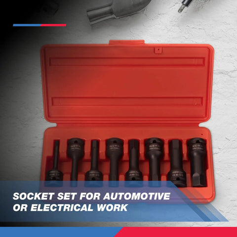 Open case with 8-piece 1/2-Inch Drive Allen Socket Set With 3-Inch Length Bits, 1/2-Inch Impact Hex-Bit Set, CrMo Steel