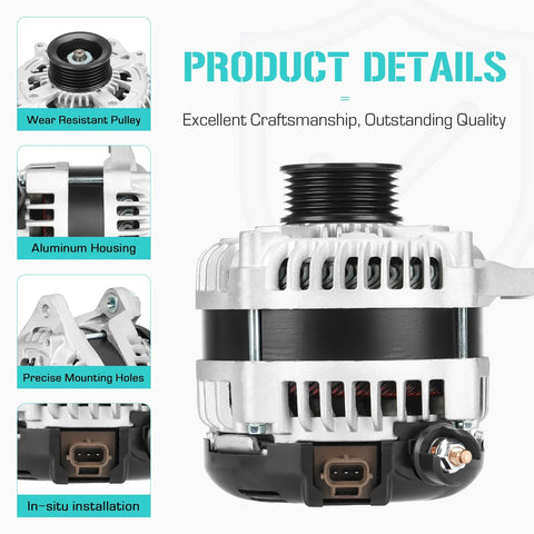 Heavy Duty 220 Amp 12V Alternator Replacement for F150 3.5L V6 2012 2017 and 3.7L 2012 2014 With 6PK Pulley CW Rotation IR Regulator