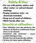 Airtight Touch Up Paint Container With Built In Brush And HaloTip Premium Brush safety instructions in English and French.