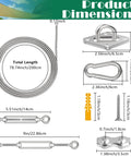 52 Pcs Shade Sail Hardware Kit In Stainless Steel 304 With 5.5 Inch Adjustable Turnbuckle 78.7 Inch Wire Rope dimensions