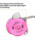 Half Facepiece Respirator Assembly Kit With P100 Filter 2091 Small Size, showing pink filter and bayonet connection.