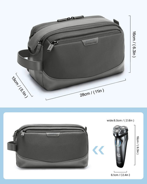 Large Travel Toiletry Organizer For Men with PU Leather Trim, Spacious Dopp Kit, durable grey travel case
