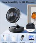 Portable Oscillating Travel Fan With 10400mAh Battery showing USB-C compatibility