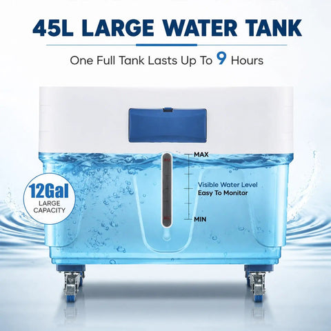 45L large water tank for Portable Evaporative Air Cooler With Mechanical Knobs And Auto Swing, easy water level monitoring.