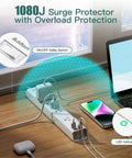 Two Pack Heavy Duty Surge Protector Power Strip With Six Foot Extension Cord Five Wide Spaced Outlets And Four Usb Charging Ports For A Hassle Free Tech Setup That Actually Holds Up on a wooden desk with devices.