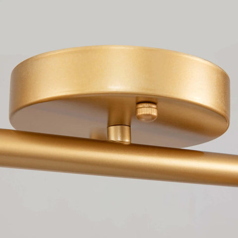 Close-up of ceiling mount detail 4 Light Gold Finish Flush Mount Ceiling Fixture With Rotating Heads.