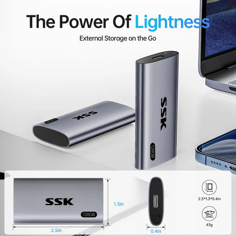 128GB Portable External SSD Drive With Snappy Read And Write Speeds Up To 550 MB Per Second For Quick On The Go Backups, Media, And File Transfers For Laptops, Desktops, And Enthusiast Setups, gray metal case