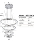 Dope Four Ring Crystal LED Chandelier With Adjustable Pendant Light In Chrome 6000K Cool White Specifications Diagram