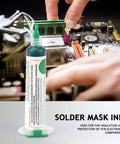 Light Curing Solder Mask Ink For PCB Repair, 2 Pack Green Solder Resist Ink with hands repairing PCB board