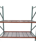 Heavy Duty Teardrop Pallet Rack Frame 48 Inch Depth By 144 Inch Height Welded Steel with two shelves for warehouse storage.