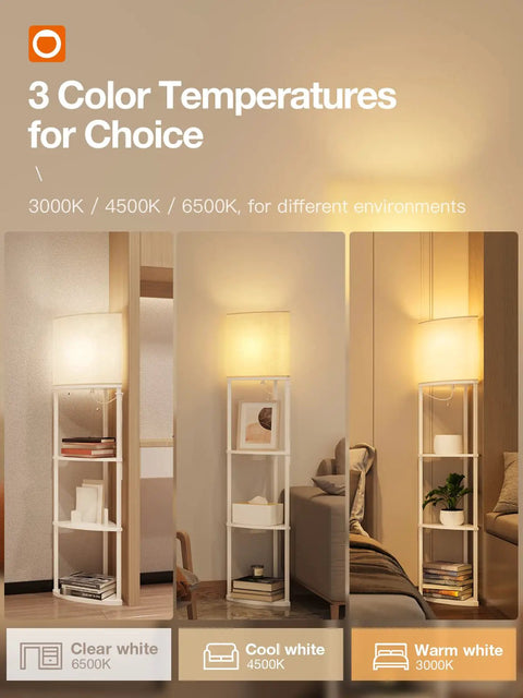 4 Tier Sector Corner Shelf Floor Lamp With White Shade And 3 Color Temperatures LED Bulb, A Handy Display Lamp With Shelves For Living Room, Bedroom Or Office, Perfect For Cozy Vibes And Practical Storage