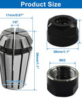 ER16 One Eighth Inch Spring Collet Nut Set, product size details, featuring collet and clamping nut dimensions for CNC engraving use.