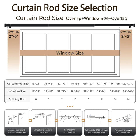 Curtain Rod Size Selection Guide for Heavy Duty 1 Inch Curtain Rod Adjustable 32 To 120 Inches Black Indoor Outdoor Drapery Pole
