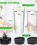 Two Pack 16oz Single Serve Cups With To Go Lids And Six Fin Blade Assembly Replacement Parts For Ninja Blenders Compatible With BL660 BL780 1200W Series And 30 Series Models Built For Quick Smoothies On The Fly