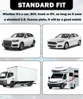 Stainless Steel License Plate Holder No Drill Front Mount Kit on cars, SUV, truck, RV; standard US plate compatibility