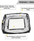 Two Pack Broadcast Spreader Covers With PVC Window showing adjustable design, solar blocking, and clear PVC window, black cover.