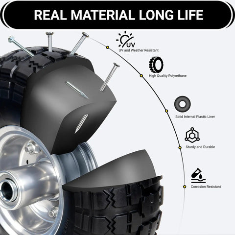 Cross-section view of 10 Inch Solid Rubber Tire Wheel No-Flat With 5/8 Inch Double Sealed Bearings, showing material layers