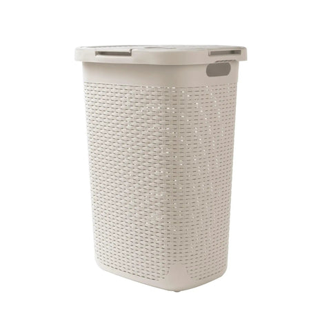Slim Laundry Hamper With Lid 60L Tall Narrow Basket For Bathrooms Closets And Laundry Rooms Plastic Ivory Space Saver