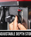 Adjustable depth stop of 6.2 Amp 10 Inch Benchtop Drill Press With 5 Speed Range 610 To 2800 RPM, Laser Alignment, Work Light