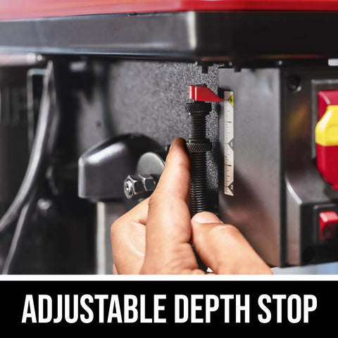 Adjustable depth stop of 6.2 Amp 10 Inch Benchtop Drill Press With 5 Speed Range 610 To 2800 RPM, Laser Alignment, Work Light