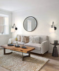 Modern living room with Set Of 2 Modern Matte Black Wall Sconces With White Fabric Shade Easy On Off Switch Hardwired Or Plug-In