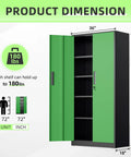 Diagram showing dimensions of the 72 Inch Beefy Heavy Duty Metal Garage Storage Cabinet With 2 Locking Doors And 5 Adjustable Shelves 900 Lbs Max Load Rugged Steel Organizer For Home Office Or Workshop Black Green Finish, 36x18x72 inches.