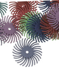 Inch Radial Polishing Wheel Kit featuring sturdy 3mm shank and grit ranging from eighty to two thousand five hundred, showing assorted colored discs.