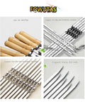 22 Inch Stainless Steel Flat Kabob Skewers With Wooden Handles 12 Pack Reusable Shish Kebab Sticks