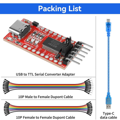 USB To TTL Serial Converter Adapter With Type C Cable For Arduino FT232RL FTDI Breakout Board 3.3V 5V packing list image