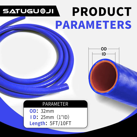 5Ft Inner Diameter 1 Inch Silicone Heater Hose For Your Vehicle Cooling System Blue Reinforced Polyester Braided Tubing 232 Psi Burst Pressure 4mm Thick Includes 5 Clamps Sturdy Radiator And Coolant Hose coiled with dimensions illustrated