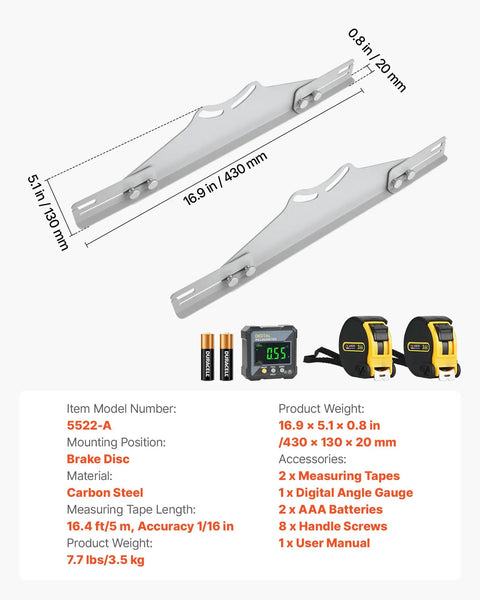Heavy Duty Carbon Steel Wheel Alignment Tool Featuring A Digital Angle Finder And Measuring Tapes for precise camber adjustments