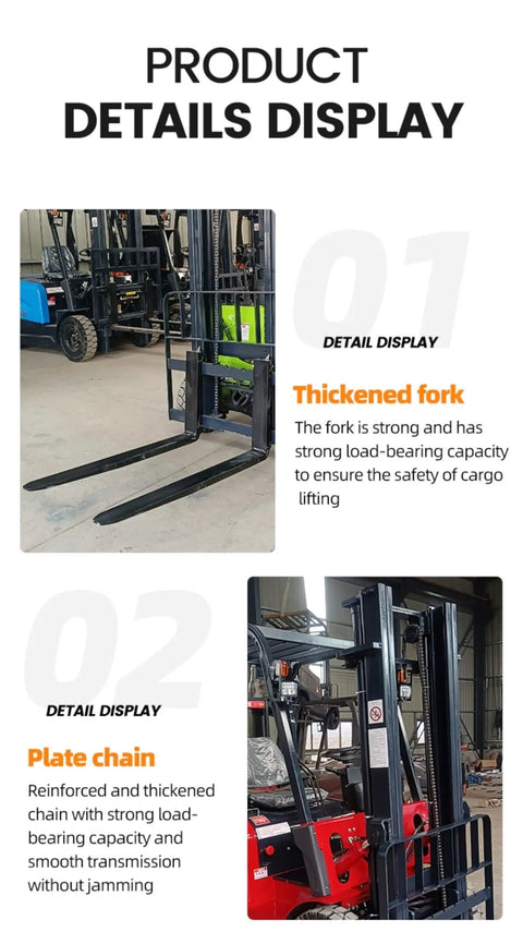 3300 To 6000 Lb Electric Stacker Forklift For Warehouses with thickened fork and plate chain for enhanced load-bearing capacity.