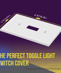 Toggle Light Switch Wall Plate 1-Gang Gloss Finish White, Heavy Duty Unbreakable Polycarbonate Thermoplastic displayed.