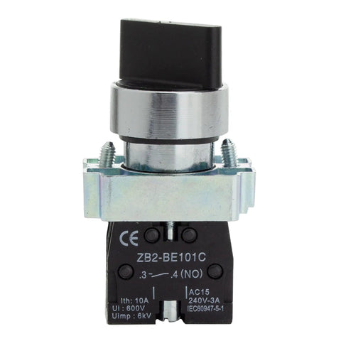 Rotary Switch With 2-Position Maintained Selector No NC Latching, 22mm Panel Mount, 220VAC 10A, front view