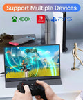 15.6 Inch Portable Monitor With 1080P IPS, Plug And Play USB C HDMI, Dual Type C Ports And Mini HDMI displayed with gaming consoles