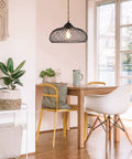 Plug In Pendant Light With Dimmable Switch And 16ft Hemp Rope Cord Black Lampshade over dining area in modern room